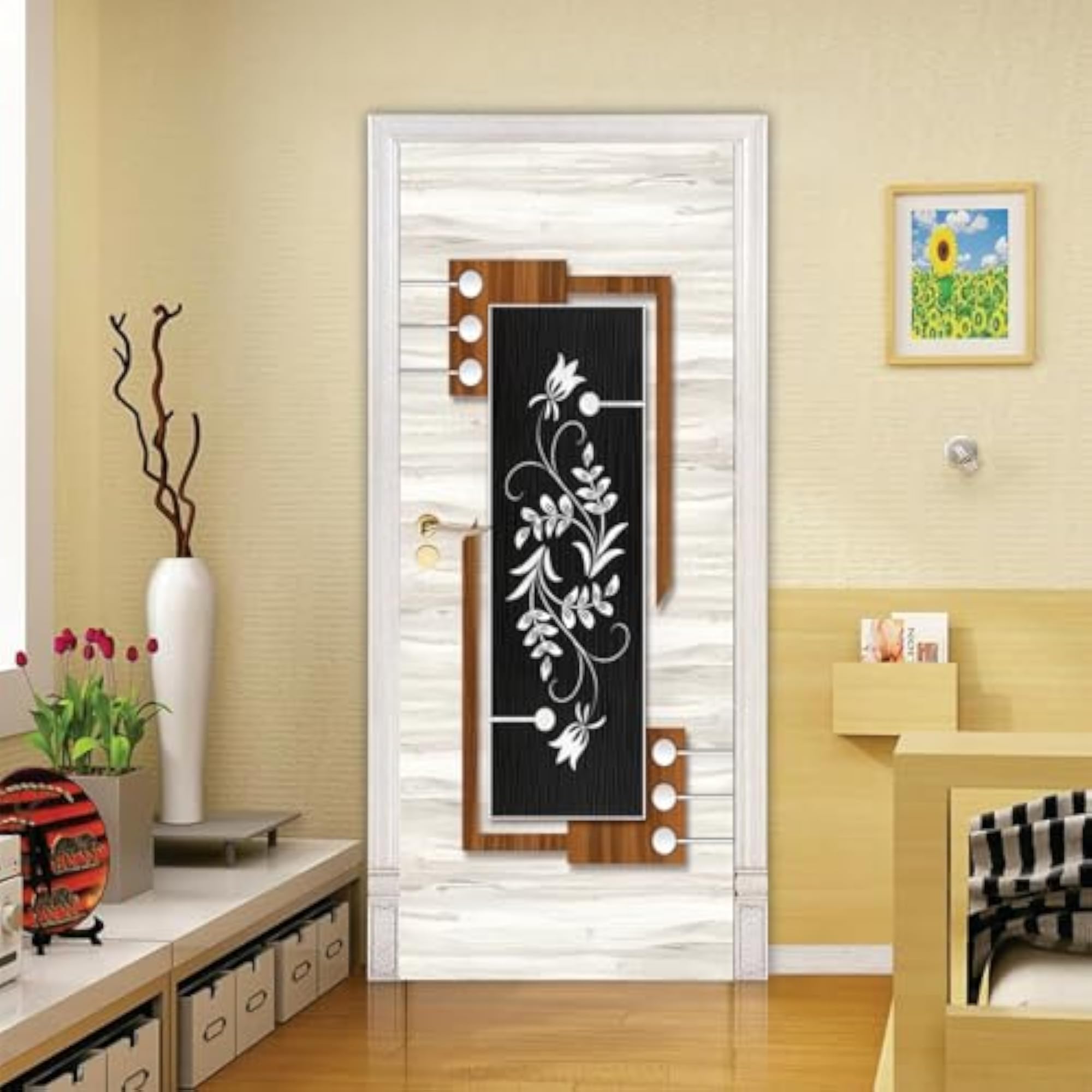 Modern Floral Pattern Decorative Door Sticker