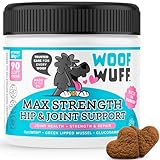 WOOFWUFF Max Strength Hip & Joint Support Soft Chews – Helps Stiffness, Strength, Mobility, Flexibility – With OptiMSM, Green Lipped Mussel, Glucosamine, Chondroitin, Hyaluronic Acid