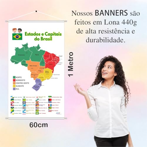 Banner Mapa do Brasil Estados e Capitais Educativo Pedagógico Escolar Didático 60cmx100cm Impressão