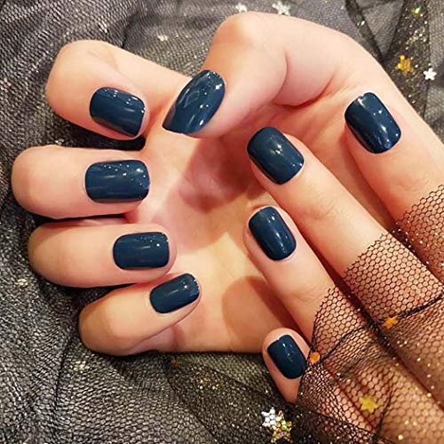 Bohend Pure Court Faux ongles Brillant Acrylique Faux conseils d’ongles Utilisation quotidienne Date Parti Conseils d’ongles Pour Femmes Et Filles(Bleu) Cover