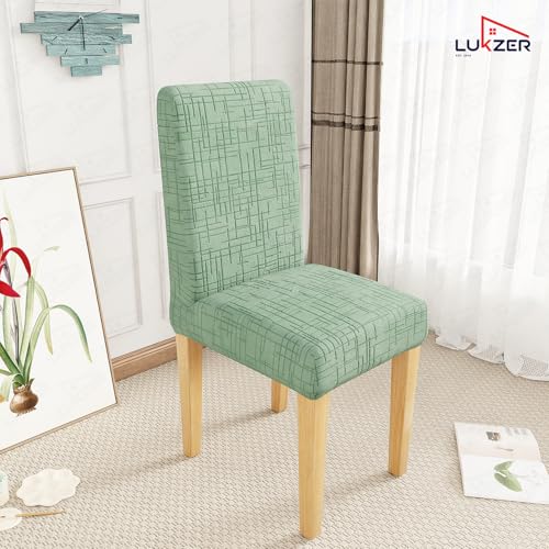 Image of Lukzer Elastic Dining Chair Cover - 4PC Pastel Green Tangled Lines | Textured High Stretch Jacquard Seat Cover | Removable Washable Short Dining Chair Cover Protector Seat Slipcover | (CC-121-04)