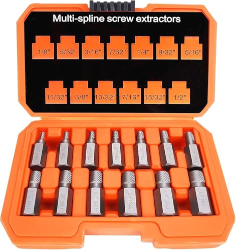 Tacobey 13Pcs Screw Extractor Set Multi-Spline Easy Out Bolt Extractor Kit Chrome Molybdenum Alloy Steel Hex Head Bolt Remover Tool for Broken Stripped Rusted Bolts Screws Nuts
