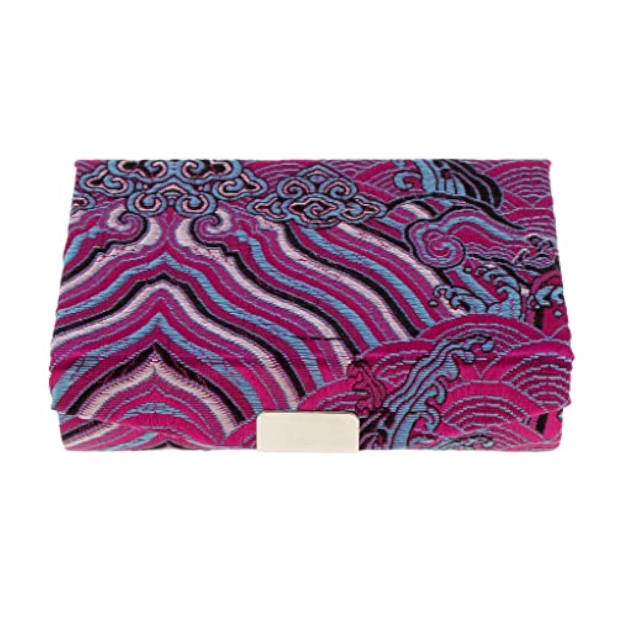 Embroidery Jewelry Makeup Lipstick Holder Case with Mirror Purple