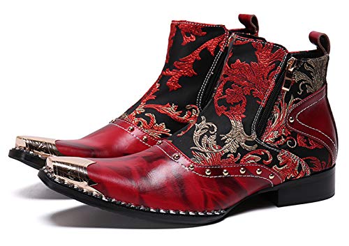 Santimon Mens Western Boots Leather,Stylish Zipper Dress Chelsea Boots,Metal Tip Boots for Men
