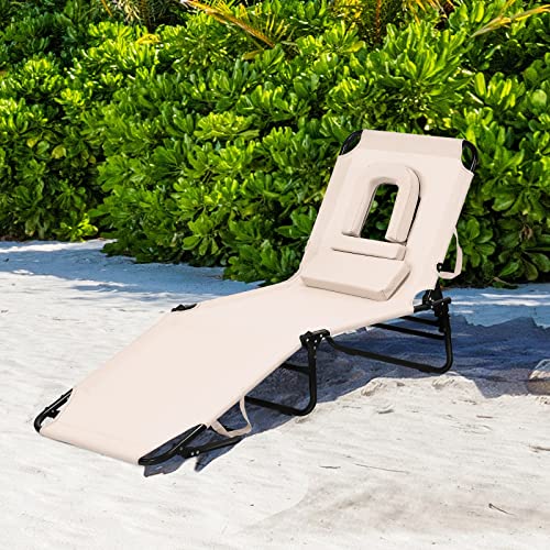 Tangkula Folding Chaise Lounge Chair with Hole for Face, Outdoor 5