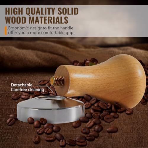 Image of Supvox 58mm Coffee Tamper Heavy Duty Stainless Steel Barista Coffee Tamper Elegant Solid Wooden Handle Espresso Espresso Accessories