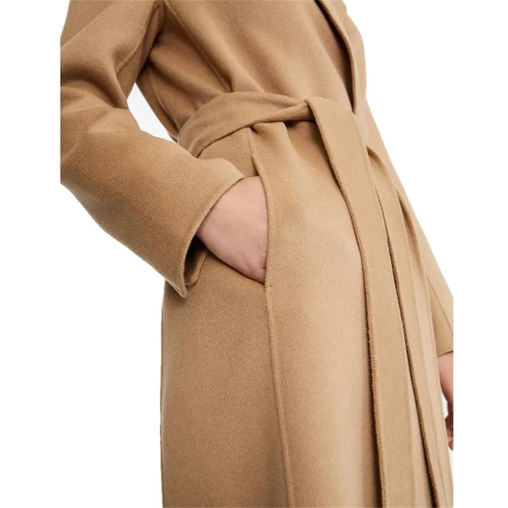 Vsadsau Abrigo de mezcla de lana de invierno para mujer, abrigo de lana extra largo, con cinturón suelto, chaqueta de cárdigan de color sólido