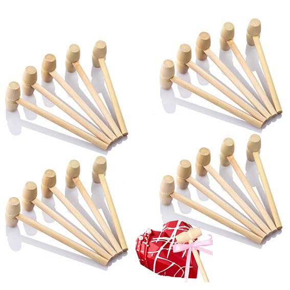 20Pcs Wooden Hammers for Chocolate, breakable Heart Hammer, Multi-Purpose Natural Small Wooden Mallet, DIY Making, Mini Wooden Hammer Toy for Boys and Girls.
