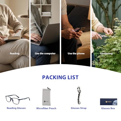 Image of BLUEMOKY Blue Light Reading Glasses for Men，Sport Square Frame Readers, Anti Glare Computer Glasses