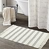 LEEVAN Boho Bathroom Rug 2X3 ft Geometric Cotton Striped Rug with Tassel Door Mat Cotton Line Indoor Floor Mat Bohemian Hand Woven Chic Printed Bedside Rugs for Kitchen Living Room