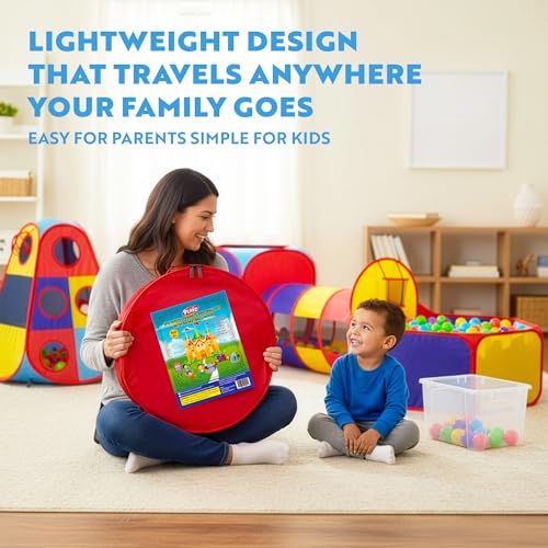 Playz 5pc Kids Playhouse Jungle Gym w/Tents, Tunnels, and Basketball Pit for Boys, Girls, Babies, and Toddlers with Zipper Storage Case for Indoor & Outdoor Use