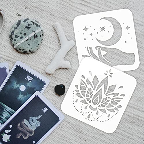 FINGERINSPIRE 12 Pcs Sacred Geometry Stencils 15x15cm Mandala Themed Stencil Plastic Yoga Lotus Flowers Tree of Life Hamsa Hand Sun Moon Pattern Stencil Reusable Stencils for Home Wall Floor Decor - Image 3