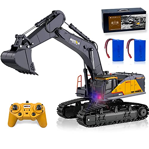 Remote Control Excavator Toy 1/14 Scale RC Excavator, 22 Channel Upgrade Full Functional Construction Vehicles Rechargeable RC Truck with Metal Shovel and Lights Sounds