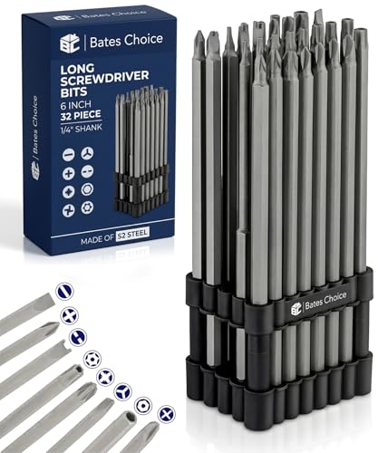Bates- Long Screwdriver Bits 6 Inch 32 pcs 1/4 Shank S2 Steel Long Screwdriver Bit Set