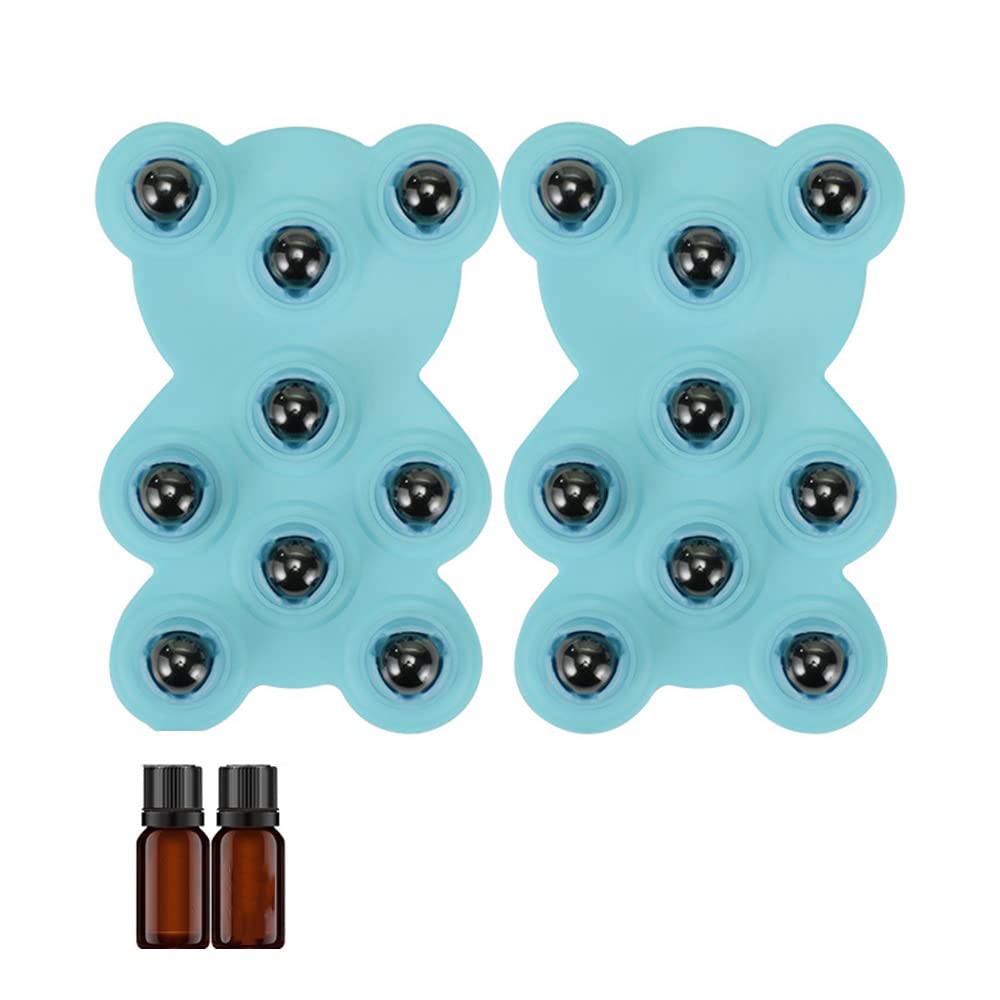 2Pcs Roller Ball Rękawica Do Masażu Ciała Dziewięć Koralików Masażer Z Olejem Eterycznym Łagodzenie Bólu Relax Masażer Dredging Masowanie Brzucha łydka Brzucha,Blue,Magnetic Beads
