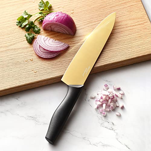 Image of Marco Almond Gold Knife Set With Block KYA23, 14 Pieces Stainless Steel Chef Cutlery Knives Set for Kitchen with Acrylic Stand
