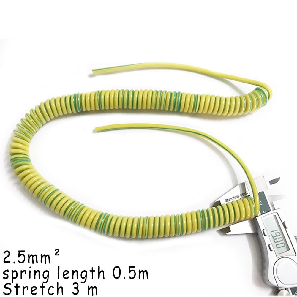 LYVQZPWLRcavo a spirale a molla, Cavo di alimentazione telescopico a 1 nucleo da 2,5 mm2, filo a molla unipolare, filo di circuito, filo elastico di messa a terra giallo-verde, estensione a spirale