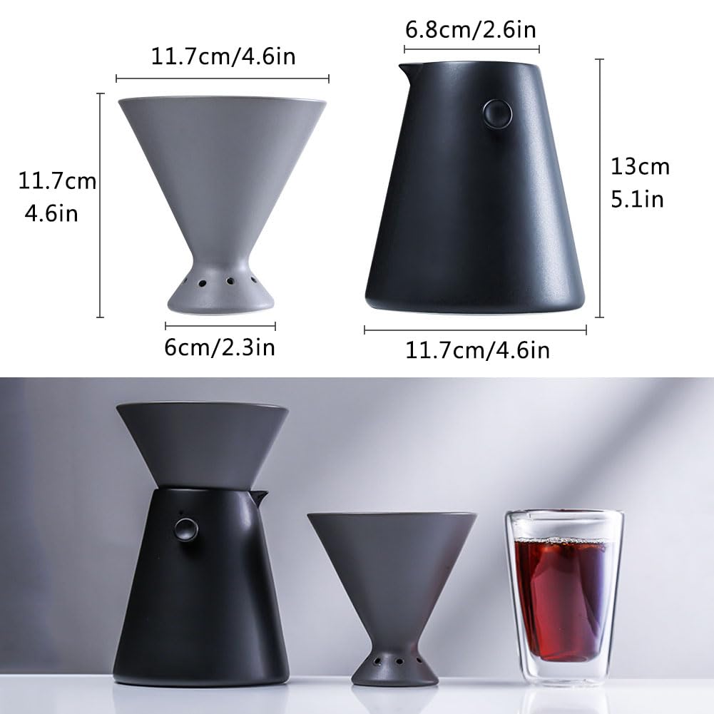 Juego de cafetera de cerámica, gotero V60 y filtro de café, embudo de cono para café, cafetera de goteo, 1-2 tazas