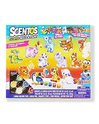 Scentos Form- und Malset - 24-teilig - Kunst- und Bastelset - Farm- und Dschungeltiere Kühlschrankmagnete & Abzeichen - Malaktivität für Kinder Cover