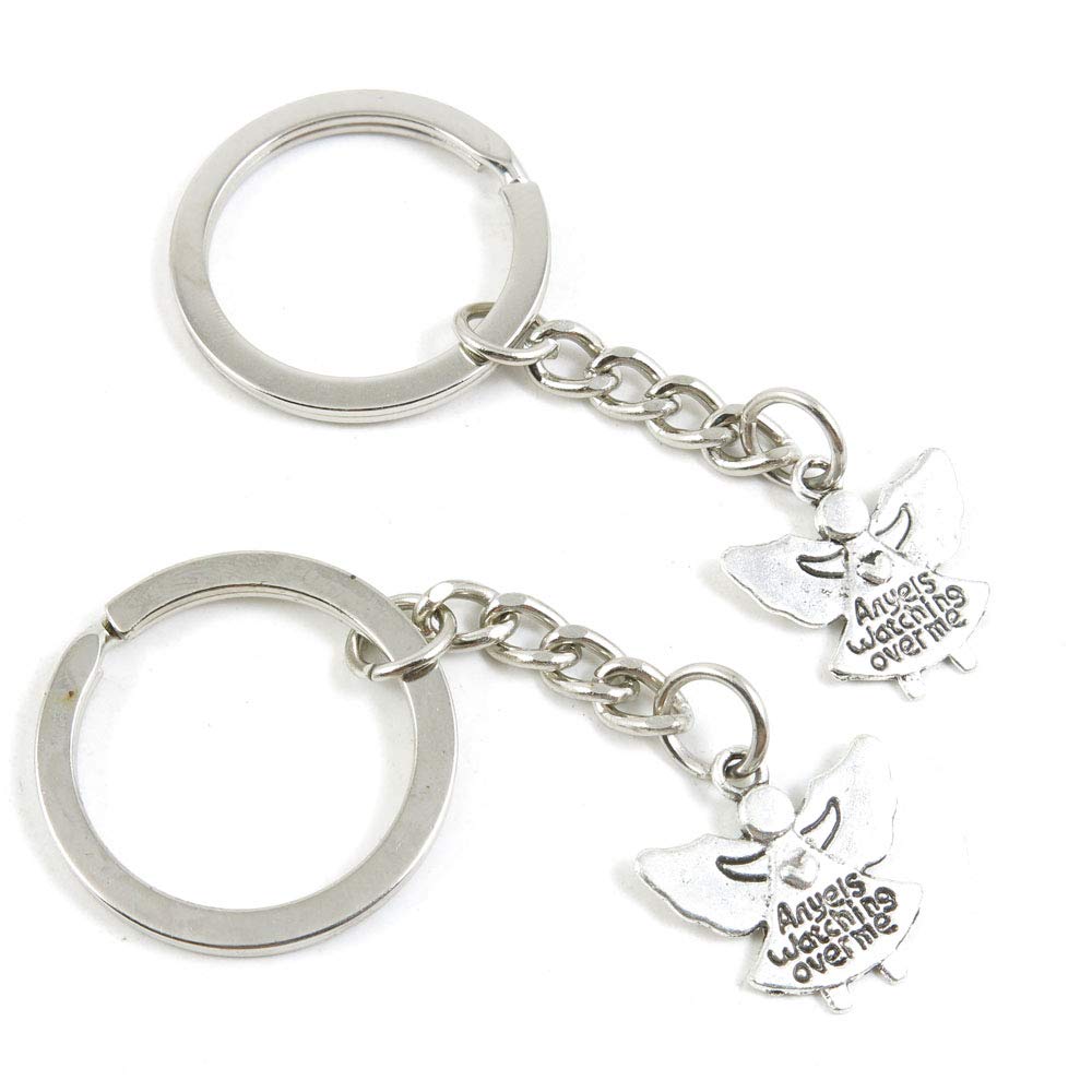 20 Pieces Antique Silver Tone Keychain Keyring Keytag E7DY5H Angels Watching Over Me Key Chain Ring Tag Jewelry Making Charms