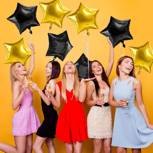 Image of Star Balloons, 18 Inch Foil Balloons, 10 PCS Star Balloons Foil,Gold & Black Star Foil Balloons Set Mylar Balloons Balloons Star for Birthday Party Anniversary Wedding New Year Decorations