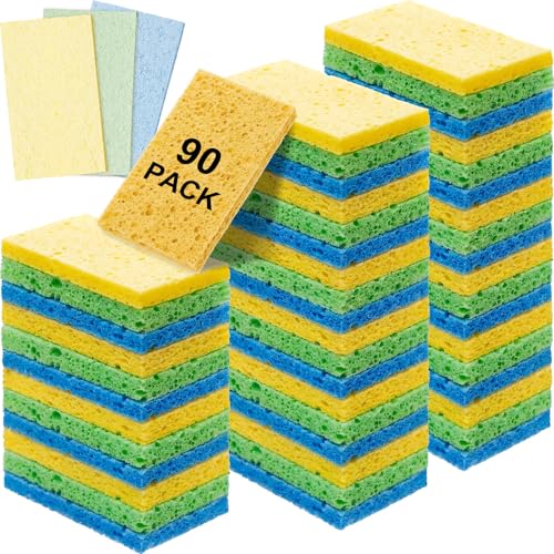 Image of Zhengmy 90 Pieces Sponges Bulk Sponges Kitchen Compressed Sponge Natural Dish Sponge Compressed Wood Pulp Cleaning Without Scratching for Kitchen Bathroom, 3.9 x 2.4 x 0.12 Inch (Light Color)