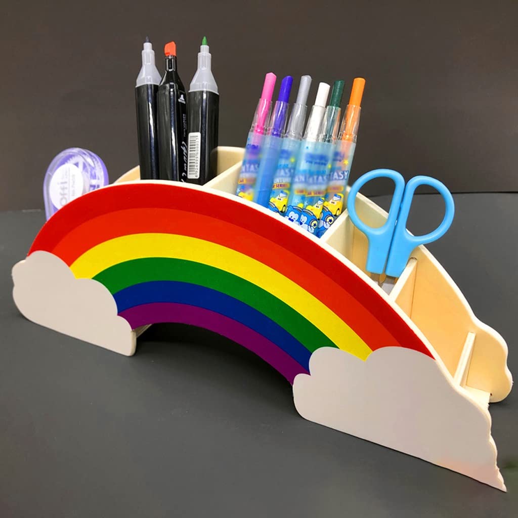 Przybory Szkolne Drewniany uchwyt do długopis Kreatywny Rainbow Desktop Stacjonarny Organizator Wielofunkcyjny Uzupełnianie Ołówek Uchwyt biura Przechowywania
