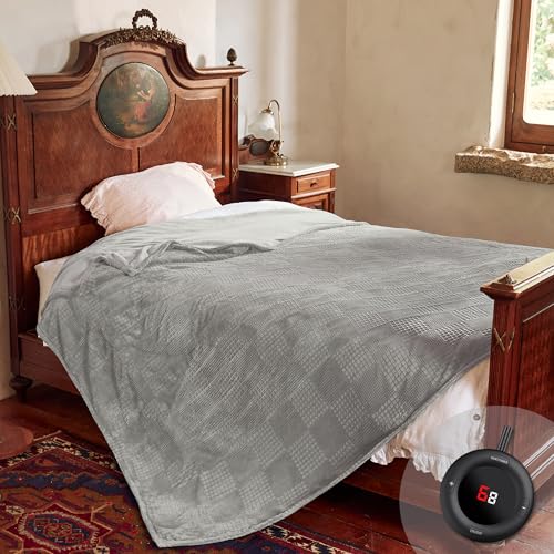 Electric Blanket Full Size 72''X84'' - Heated Blanket with Single Control Fast Heating 9 Heating Levels & 10 Hours Auto Off,ETL Certified Machine Washable (Grey)