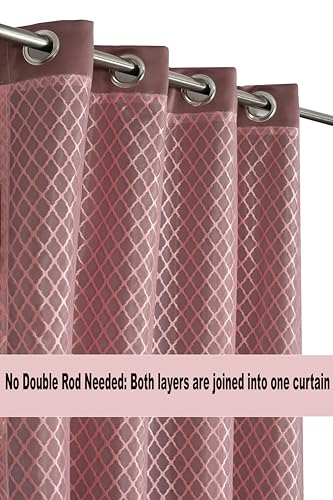 Image of IVAZA Faux Silk Hybrid Designer 100% Blackout Curtain 2-in-1 |Dual-Layer Design with Decorative Mesh Overlay & Tie Ribbon|100% Light Blocking,Thermal Insulated, Door- 7 Feet (Pack of 2) Pink