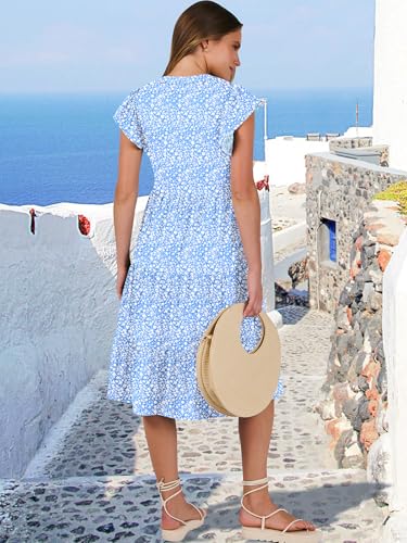 Image of ANRABESS Womens Summer Dress Ruffle Sleeve V Neck Midi Dresses Fashion Casual Fit Flowy Tiered Boho Beach Vacation Sundress