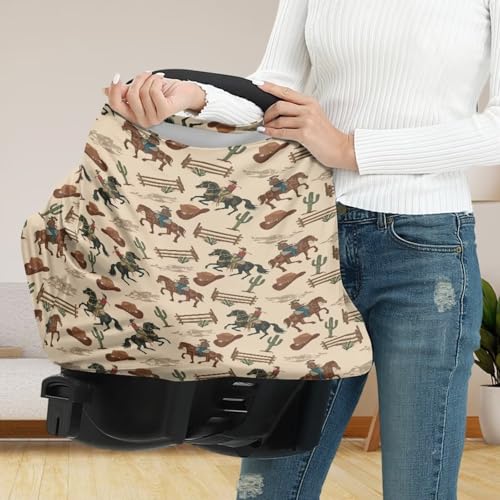 Image of Western Car Seat Covers Baby Car Cover Western Cowboy Multi-Use Car Seat Canopy Carrier Covers, Breathable Breastfeeding Covers Western Baby Stuff Boys & Girls