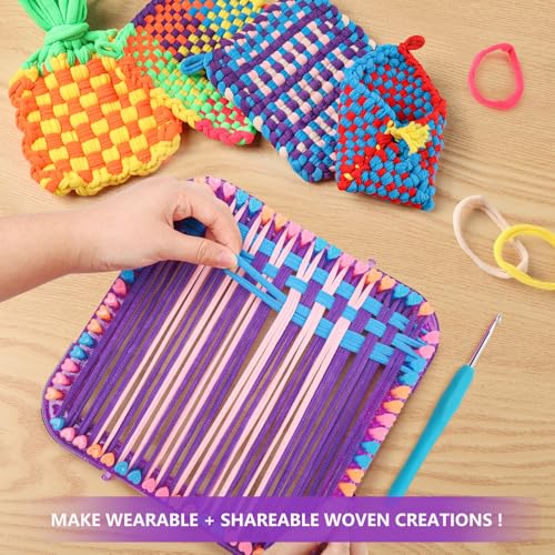 Image of Weaving Loom Kit Toys Crafts - Arts and Crafts for Kids and Adults - Great Birthday Gifts for Girls Ages 6 7 8-12 13 Years Old - Sturdy Frame Potholder Loom Making Kits Portable Box and Craft Loops