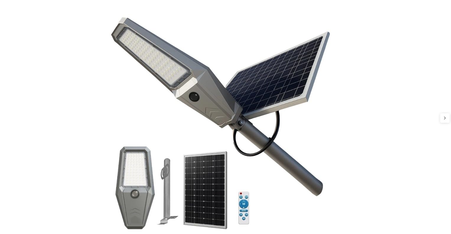 Generico Lampione Solare da Esterno LED 1000W 20000 lumen IP67 con Pannello Fotovoltaico Autonomia 10 12 ore Luce Giardino Stradale 62x30cm Parete Palo Cortile
