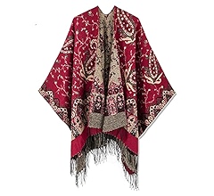 Women's Retro Style Poncho Cape Boho Shawl Wraps Ruana Printed Tassel Cardigan