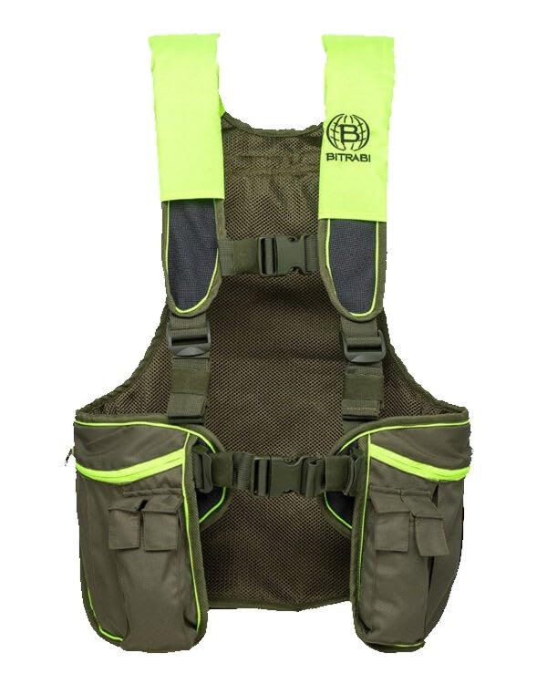 Zaino trisacca Gilet da Caccia Trio PRO, Fuzione Gilet, Zaino e Trisacca, Tasche Capienti e Multifunzionali, Verde e Giallo Fluo