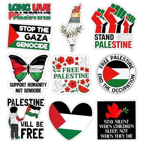 VOTANTA (10 Pcs 3 inch) - Free Palestine Stickers Pack I Stand with Palestine Sticker Stop The Genocide Decals Support Palestinian Decal Gifts Decoration for Laptops Phones Water Bottles