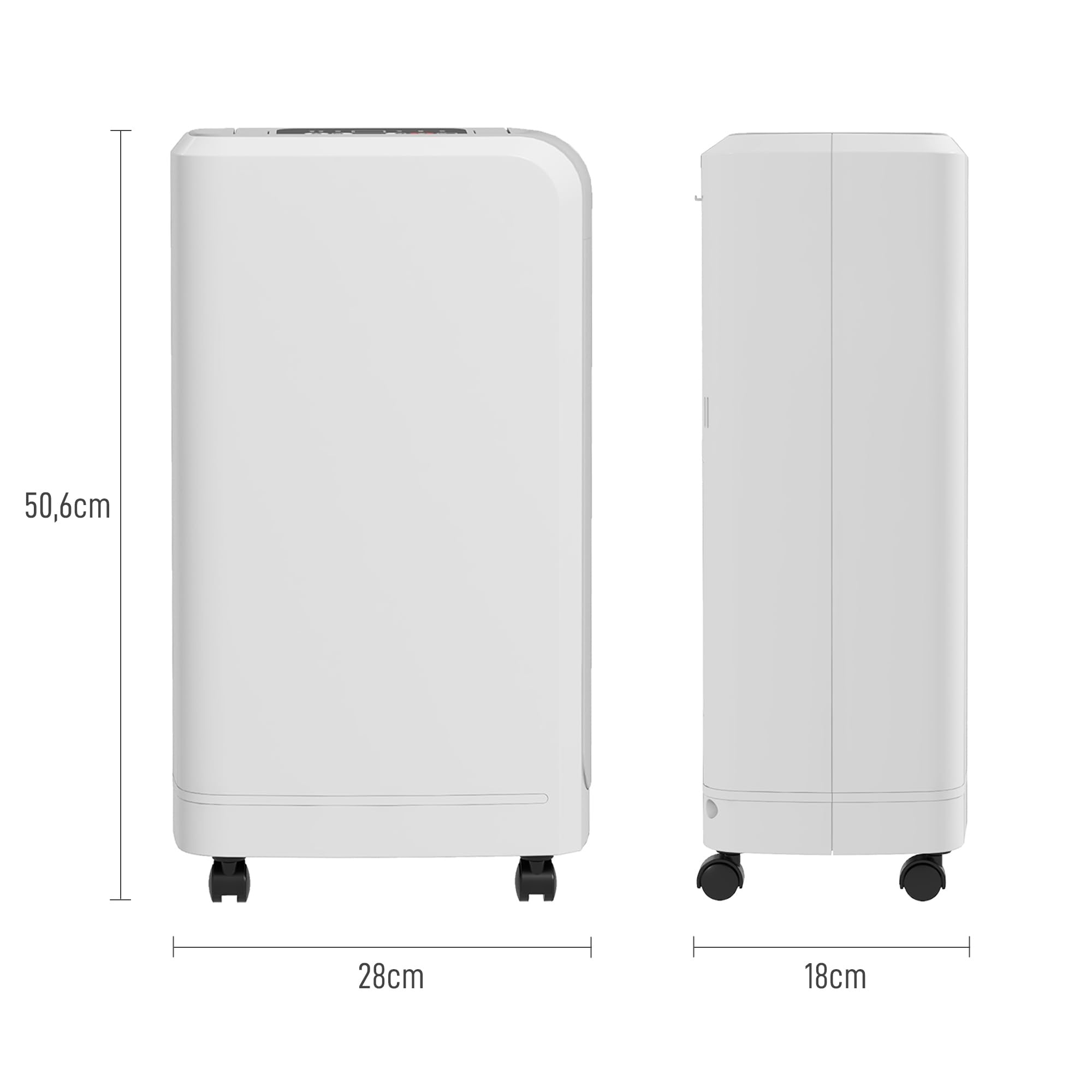 HOMCOM Deshumidificador Eléctrico 12L/día Silencioso 13-18m² Asa Blanco | con Ruedas, Temporizador de 24 Horas, Pantalla Digital de Humedad, para Dormitorio