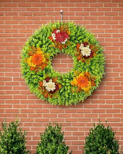 Image of DDHS 28 inch Boxwood Wreath, Artificial Large Spring Wreaths for Front Door with Yellow Sash can DIY Shaped, Summer Wreaths for Hanging in the Shop, Farmhouse, Roof Green Everyday Wreath Home Decor