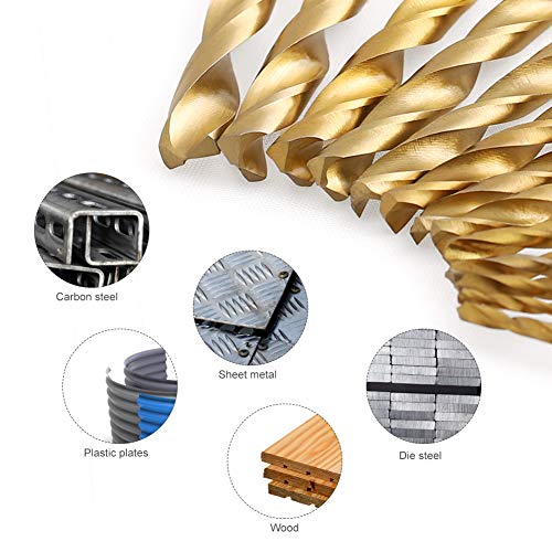 COMOWARE Titanium Twist Drill Bit Set - 13 Pcs Hex Shank High Speed Steel for Wood Plastic Aluminum Alloy, Quick Change, 1/16