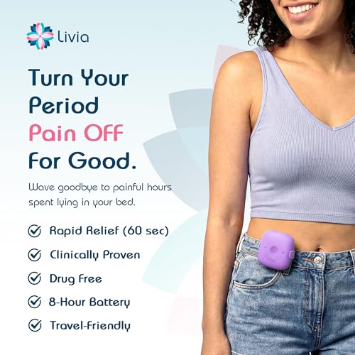Image of Livia Menstrual Pain Relief Device, Lavender - Off-Switch for Period Pain - Portable & Discreet - Rechargeable, Up to 8 Hours Battery - Complete Kit with Stick-On Pads - The Go-to Travel Partner