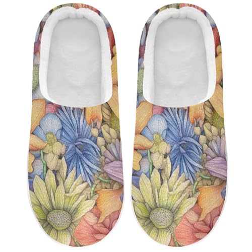 JUNZAN Beauty Unique Colorful Flowers Home Cotton Slippers Warm Warm Memory Foam House Slippers For Men Foam House for House Spa 12-13