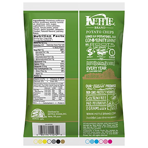 Image of Kettle Brand Potato Chips, Jalapeno, Single-Serve 1.5 Ounce Bags (Pack of 64)