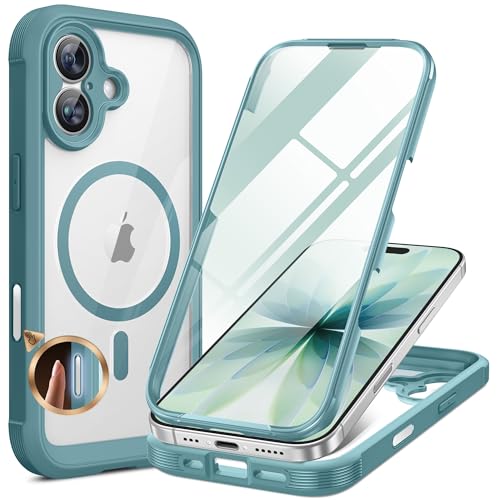 Miracase iPhone17 ケース MagSafe対応 スマホケース いPhone17 用 カバー 9H 強化ガラス 360°保護 全身バンパー保護ケース 6.3インチ フルカバー ワイヤレス充電対応 マグセーフ対応 マグネット搭載 ティール