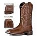Suokdil Cowboy Boots for Men - Men's Western Boots with Embroidery, Slip Resistant Square Toe Chunky Heel, Durable and Fashionable Retro Classic Footwear for Spring and Fall Brown 7.5