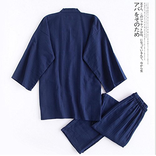 Pijama de algodón tipo kimono japonés bata ropa de dormir hombre azul L 2