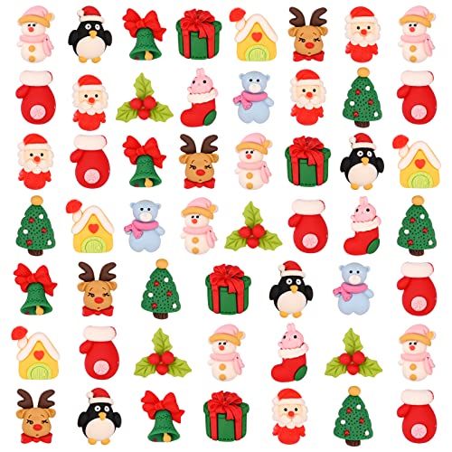 Adornos navideños de resina, 50 piezas en miniatura, adornos de parte trasera plana, bonita decoración de Navidad de dibujos animados para manualidades y álbumes de recortes
