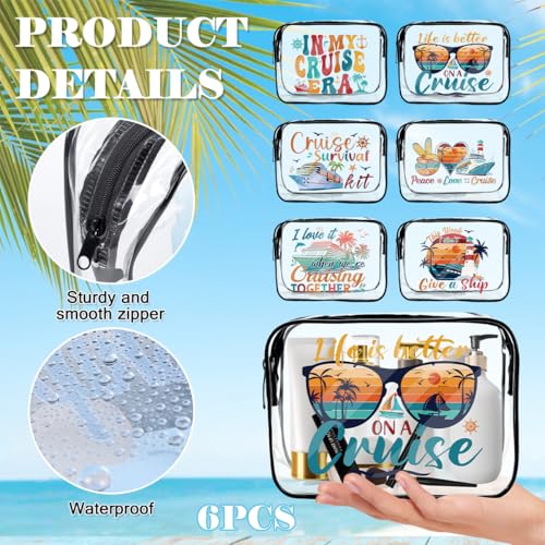 6 Pcs Clear Cruise Makeup Bags Gifts, Cruise Essentials Beach Cosmetic Bag for Women, Cruise Ship Survival Kits, Travel PVC Waterproof Toiletry Bags for Girls Sister Daughter Nurse Teacher3