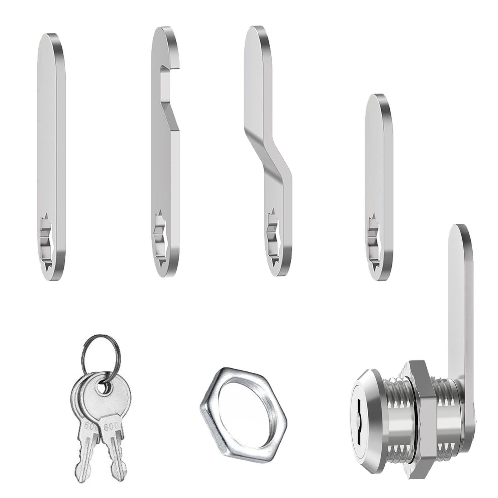 25mm Security Mailbox Keyed Cabinet Drawer Cam Lock System, 2 Keys, 4 Lock Plates, Undefined