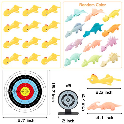 MALLMALL6 29Pcs Slingshot Chicken and Dinosaur Set Including Yellow Rubber Chicks Stretchy Finger Flying Dinosaur and Target Interesting Toys Easter Party Activity Game with Friends for Kids - Thumbnail 4