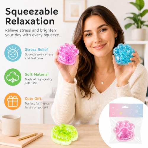 Image of 3PCS Taba Squishy Cat Paw, Taba Squishy for Relaxing Sensory Fidget Pinch Family for Kids Cat Paw Squeeze Cute Beautiful Cat Paw (Blue and Pink)